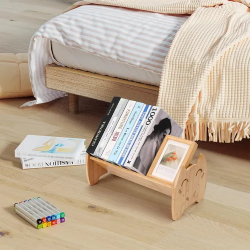 Vista 2 de Hggzeg Estantería de bambú para niños, estantería pequeña de escritorio para niños, organizador de libros inclinado, estante de almacenamiento