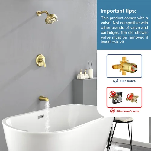 Vista 3 de Kit de bañera de ducha, juego combinado de grifo de ducha, sistema de ducha con boquilla de bañera, válvula de ducha y kit de molduras, accesorios