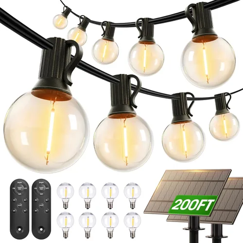 Vista 10 de addlon Cadena de luces solares para exteriores de 25 pies con alimentación solar, resistente al agua con control remoto, cadena de luces solares
