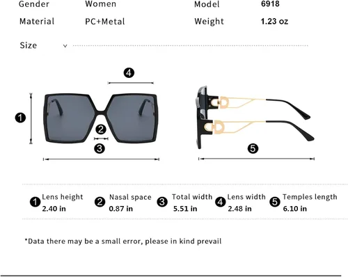 Vista 5 de Dollger Gafas de sol cuadradas de gran tamaño para mujer con sombras grandes protección UV400
