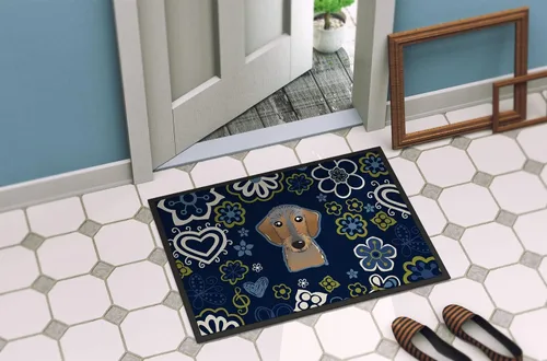 Vista 4 de Caroline's Treasures BB5084MAT - Felpudo de pelo salchicha con diseño de flores azules de 18 x 27 pulgadas, tapete para puerta delantera