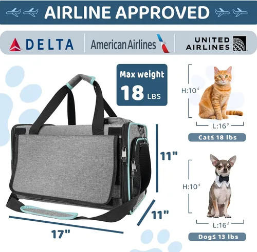 Vista 3 de GAPZER Transportador para gatos estadounidense, unido, aprobado por aerolíneas Delta, bolsa de viaje para mascotas de lados suaves para gatos