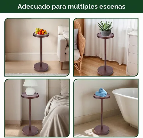 Vista 8 de Mesa auxiliar con pedestal de madera maciza de acacia - Mesa redonda pequeña para Martini