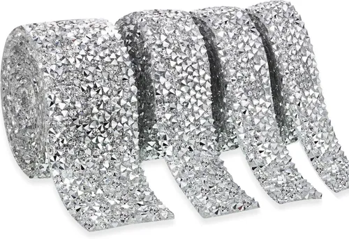 Vista 18 de Dowarm Cinta de diamantes de imitación de 3 yardas, rollo de cinta de diamantes de imitación, envoltura de malla con diamantes de imitación Negro