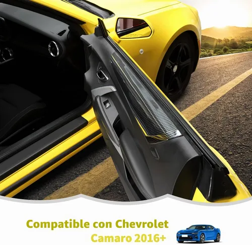 Vista 5 de Cubierta de decoración para reposabrazos de panel de puerta interior, accesorios de decoración interior para Chevrolet Camaro 2016-2022, textura
