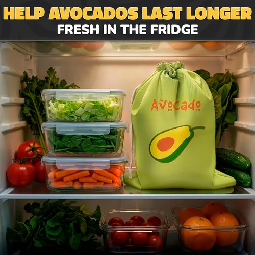 Vista 7 de Avocado Storage Bag, 13.8 x 10.6 in, Reusable Produce Bags for Fridge Avocado Green