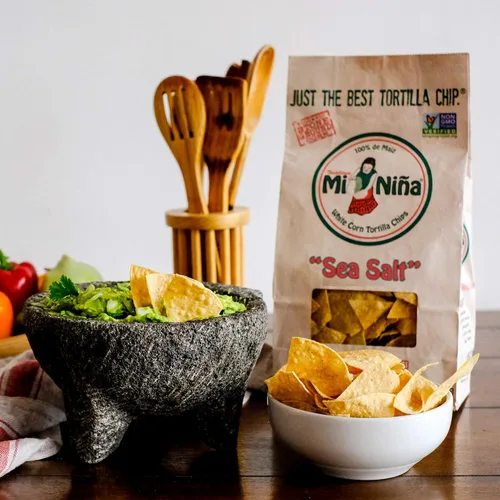 Vista 4 de Mi Nina Chips de tortilla de maíz blanco con sal marina Paquete de 3 bolsas de 12 onzas