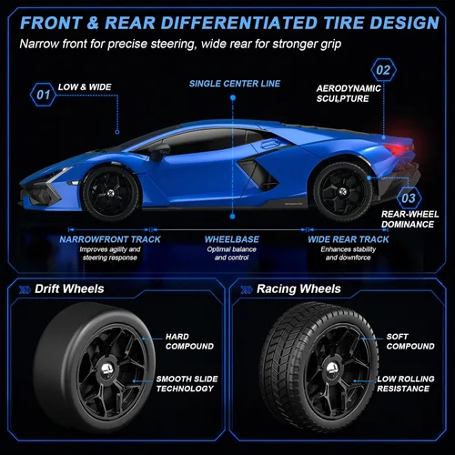 Vista 5 de 1:24 Lamborghini REVUELTO Control remoto Coche RC Drift Car Azul