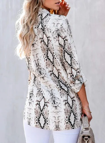 Vista 4 de Astylish Blusa tipo túnica con botones y manga 34 con pestañas para mujer