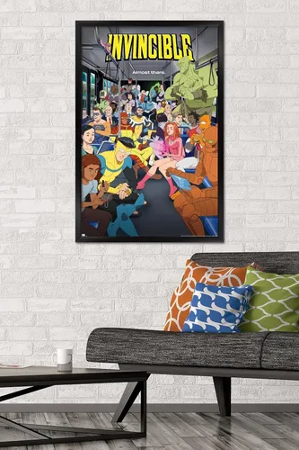 Vista 2 de [Usado] Invincible: Season 2 - Póster de pared de una hoja de autobús, 34 pulgadas de largo x 22.4 pulgadas de ancho, versión enmarcada en negro