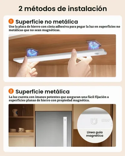 Vista 7 de Luces para debajo del gabinete de 8 pulgadas, 41 LED recargables con sensor de movimiento magnético, luz para interiores, brillo regulable de 6000