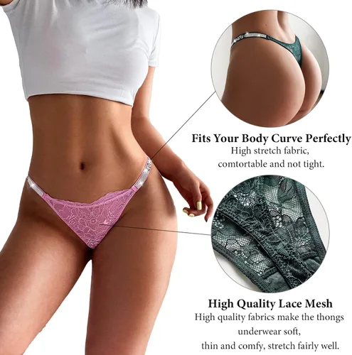 Vista 2 de Meshal Tanga sexy para mujer, bragas de algodón, con espalda en T, 5 unidades, hipster