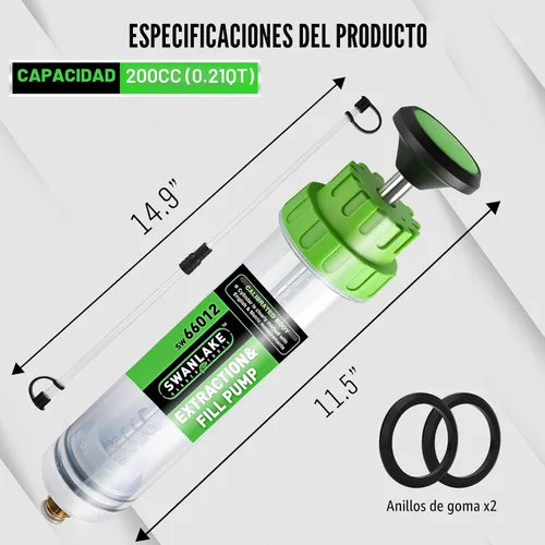 Vista 2 de SWANLAKE Bomba extractora de 200cc, bomba de extracción y llenado, bomba de jeringa de fluido de succión manual al vacío, transferencia de 200ML