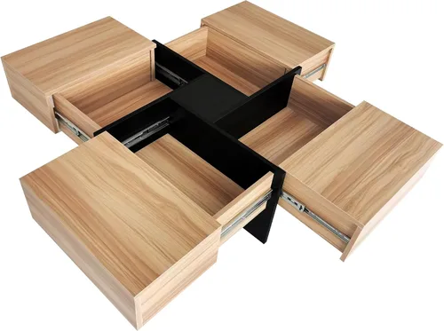 Vista 8 de Merax Mesa auxiliar, moderna mesa de centro extensible con 4 compartimentos de almacenamiento ocultos, mesa de cóctel central cuadrada de alto