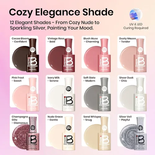 Vista 3 de Beetles - Kit de 23 esmaltes de uñas de gel con luz UV, kit de esmalte de gel de 12 colores 1-Elegancia acogedora
