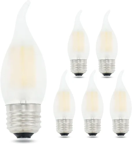 Vista 8 de Bombilla de candelabro E12 esmerilada de 60 vatios regulable, con forma de punta doblada de llama, bombillas LED de araña de luz blanca suave 3000k