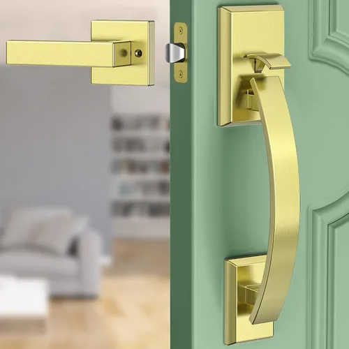 Vista 12 de Manija de puerta delantera negra ajustable 12.7 pulgadas manija de entrada exterior pesada reversible