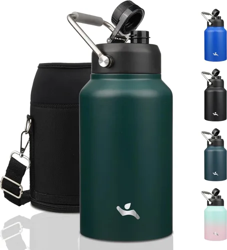 Vista 27 de Konokyo Jarra de medio galón con asa, botella de agua aislada de 64 onzas con bolsa de transporte, botella de metal de acero inoxidable al vacío