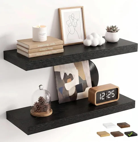 Vista 28 de Marsmiles 9.3 Inch Floating Shelves for Wall 2 Pack, 9.3" D Wood Grain Bathroom Shelves Black Finish