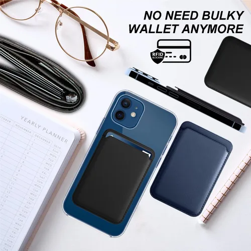 Vista 4 de Cartera magnética compatible con MagSafe para iPhone 17, 16, 15, 14, 13, 12 Pro Max Plus, sin recortes, tarjetero seguro Mag 3 para teléfono celular