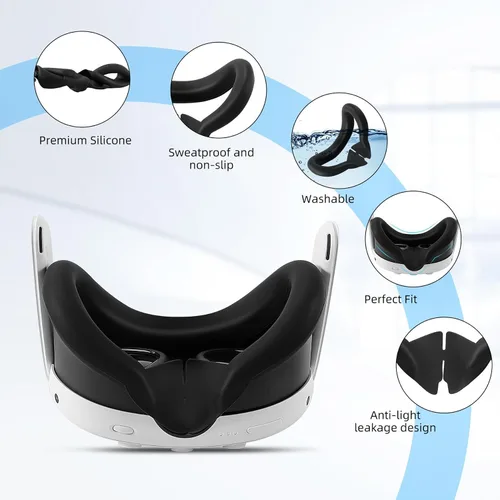 Vista 3 de Silicone Cover Compatible with MetaOculus Quest 3 Accessories, VR Silicone Face Cover, VR Shell Cover,Touch Controller Grip Case,Camera Lens