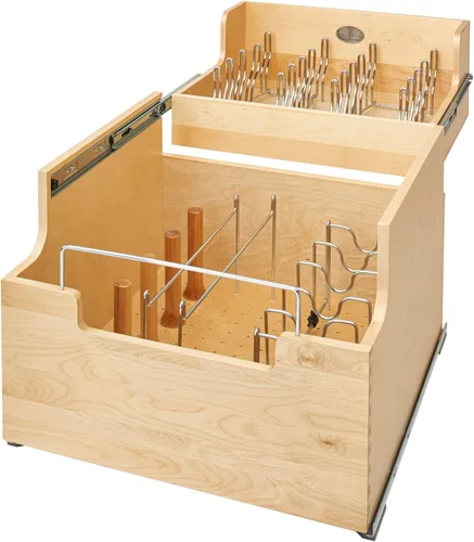 Vista 10 de Rev-A-Shelf Organizador extraíble de utensilios de cocina con base de madera con cierre suave