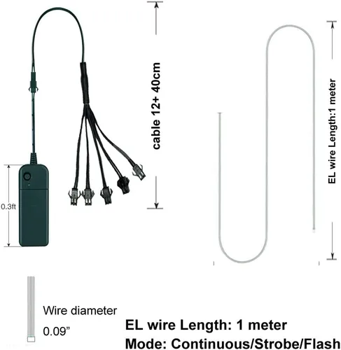 Vista 5 de MaxLax Cable EL, luces de neón portátiles, cable EL 5 en 3.3 ft, alambre electroluminiscente para decoración de Halloween, fiesta de Navidad Ten