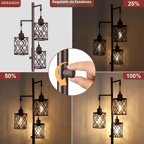 Vista 2 de Lámpara de pie de granja de 68 pulgadas, lámparas de pie industriales regulables para sala de estar, lámpara de pie rústica de 3 luces que incluye 3