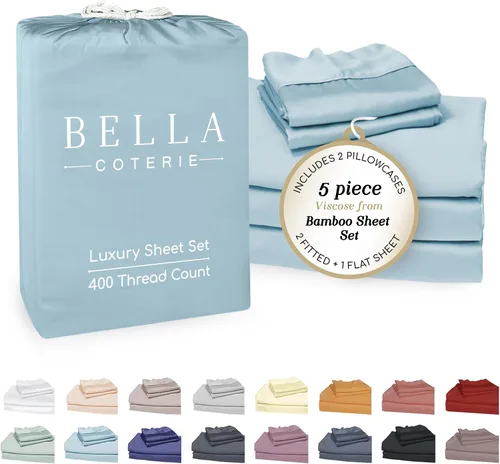 Vista 10 de Bella Coterie - Juego de sábanas tamaño individual, viscosa de bambú, de cultivo orgánico, ultrasuaves, refrescantes para calurosos, esquinas tipo