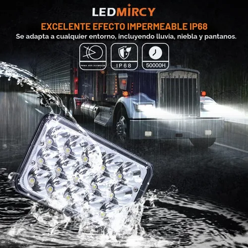 Vista 3 de LEDMIRCY 4x6 luces LED blancas de haz sellado alto/bajo rectangular 4 piezas 45W conjuntos de faros rectangulares para vehículos con H4651 H4656