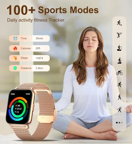 Vista 4 de Iaret Reloj inteligente (respuesta/hacer llamadas), relojes inteligentes para mujer, rastreador de actividad física con monitor de frecuencia