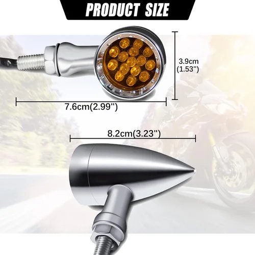 Vista 5 de DREAMIZER 2 piezas de luces intermitentes para motocicleta con 15 LEDs, cromadas, tipo bala, lámparas indicadoras delanteras y traseras, compatibles