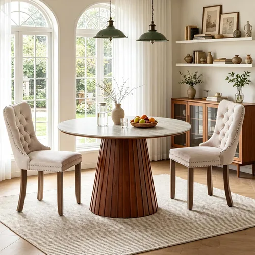 Vista 15 de SSLine 41.3 in Round Sintered Stone Dining Table for 4 Fluted Pedestal Base