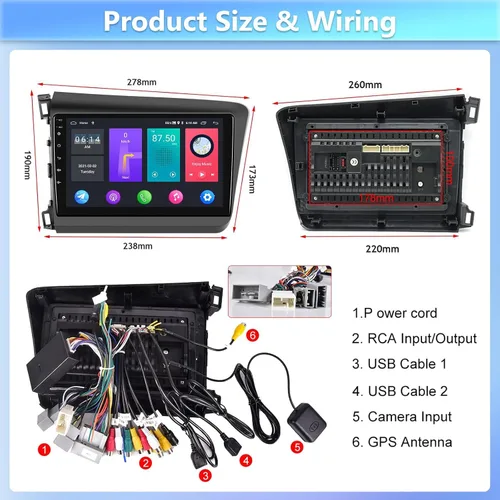 Vista 7 de Estéreo de coche para Honda Civic 2012 2013 2014 2015 con Bluetooth, podofo Android 13 9 pulgadas pantalla táctil receptor de radio de coche