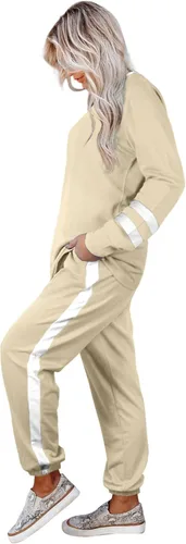 Vista 19 de Aloodor conjunto deportivo de 2 piezas para mujer, con sudadera con cuello redondo, sin botones