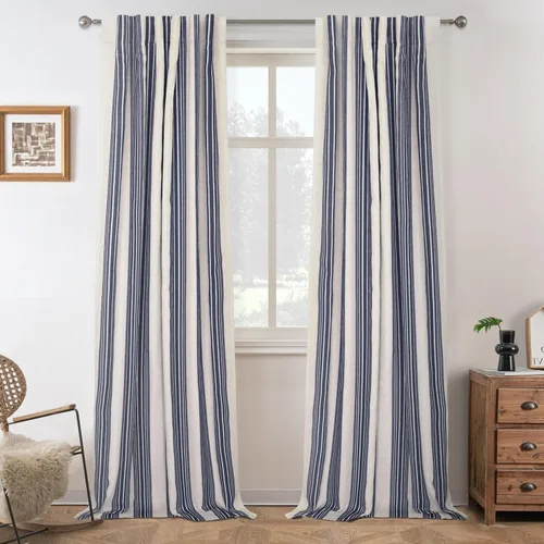 Vista 91 de DriftAway Chris Linen - Cortinas opacas con capa térmica y reductora de sonido, 63 pulgadas de largo para dormitorio, cortinas estampadas a rayas