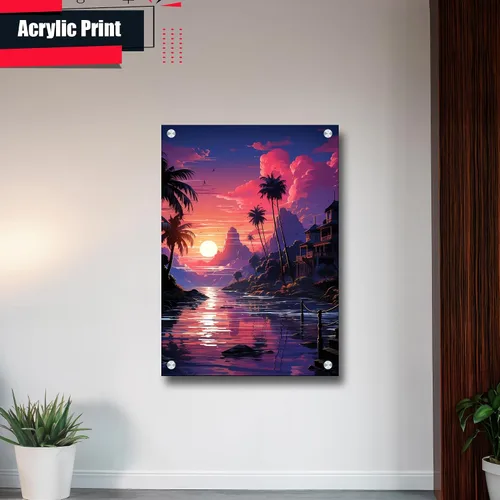 Vista 3 de Neon Sunset Vibes Florida Synthwave Sunset Framed poster Print, Retro Miami Style Wall Art, Decor poster, Art Decor