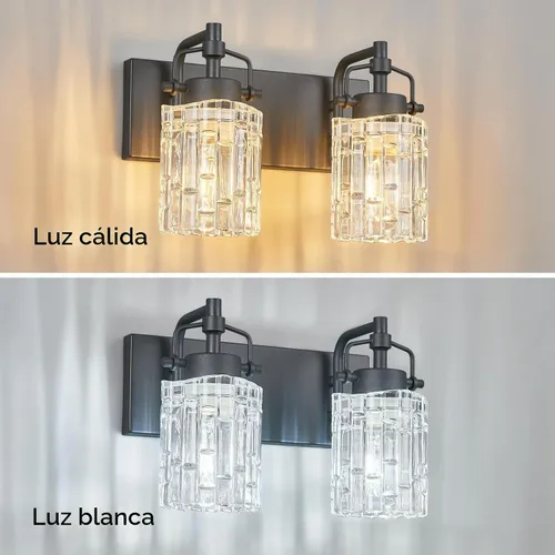 Vista 2 de Luz de Tocador de Baño de 2 Luces Moderna con Soporte de Vidrio de Cristal Luz de Baño Negra Accesorios de Iluminación de Tocador de Cristal