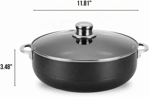 Vista 7 de Alpine Cuisine Olla de aluminio antiadherente de 7 cuartos de galón con tapa de vidrio y mango remachado, utensilios de cocina resistentes