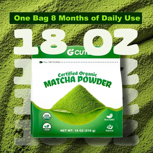 Vista 4 de Polvo de matcha orgánico, 18 onzas, bebidas naturales, té puro en polvo, certificación orgánica y sin OMG, para café con leche, batidos, horneado