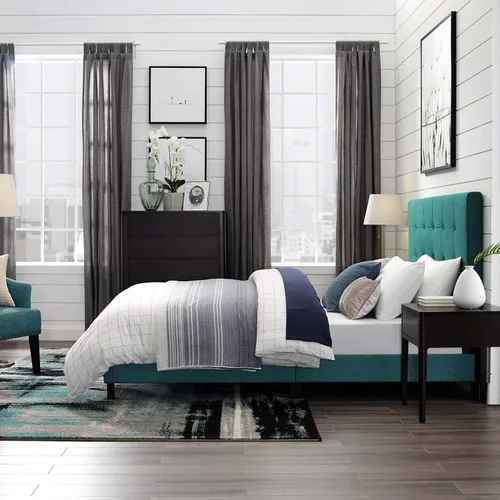 Vista 9 de Modway Melanie - Base de cama tapizada de tela capitoné, tamaño matrimonial, color beige