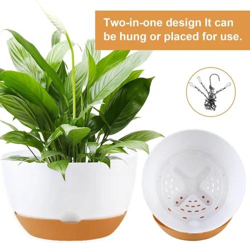 Vista 3 de KPUVX Paquete de 4 macetas colgantes de plástico para plantas de interior, 8 pulgadas, cestas colgantes para interiores y exteriores, macetas Blanco