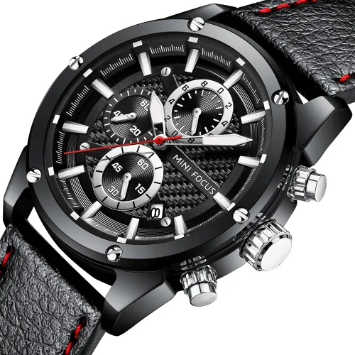 Vista 5 de MF MINI FOCUS Relojes de cuero para hombre, clásico, a la moda, casual, de lujo, impermeable, con calendario luminoso