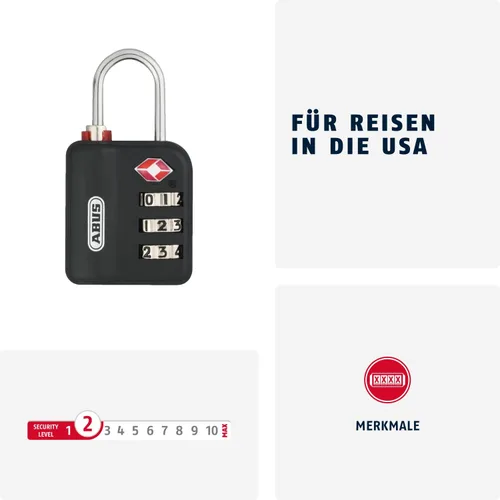 Vista 2 de ABUS TSA Lock - Cerradura de equipaje en piel con código numérico de 3 dígitos - para maletas, bolsos, mochilas, Negro -, Compacto