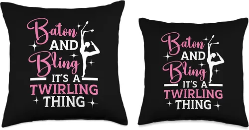 Vista 3 de I Don't Drop I Do Random Gravity Checks Baton Twirling Throw Pillow