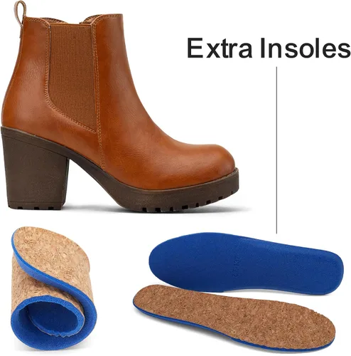 Vista 6 de Vepose Botines de moda para mujer, tacón bajo grueso, plataforma Chelsea para mujer