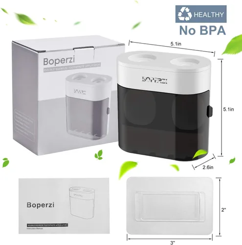 Vista 6 de Boperzi Soporte para cepillo de dientes con cubierta a prueba de polvo montado en la pared Dispensador automático para baño con ducha Juego con 2