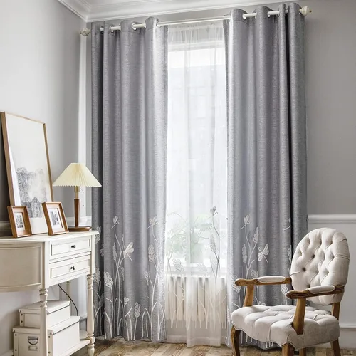 Vista 11 de Melodieux Cortinas texturizadas de lino con bordado de trigo para sala de estar, dormitorio, cortinas de ventana con patrón floral de granja
