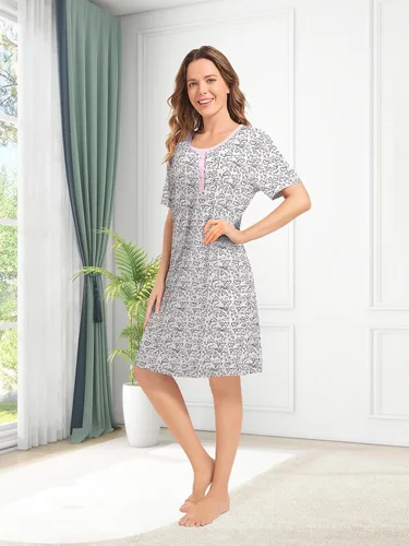 Vista 3 de Paquete de 3 camisones para mujer, de manga corta, suave, para dormir, estampado