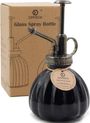 Vista 13 de OFFIDIX Botella rociadora de vidrio transparente, 6.3 pulgadas de alto, estilo vintage con bomba superior de plástico de bronce, regadera de vidrio
